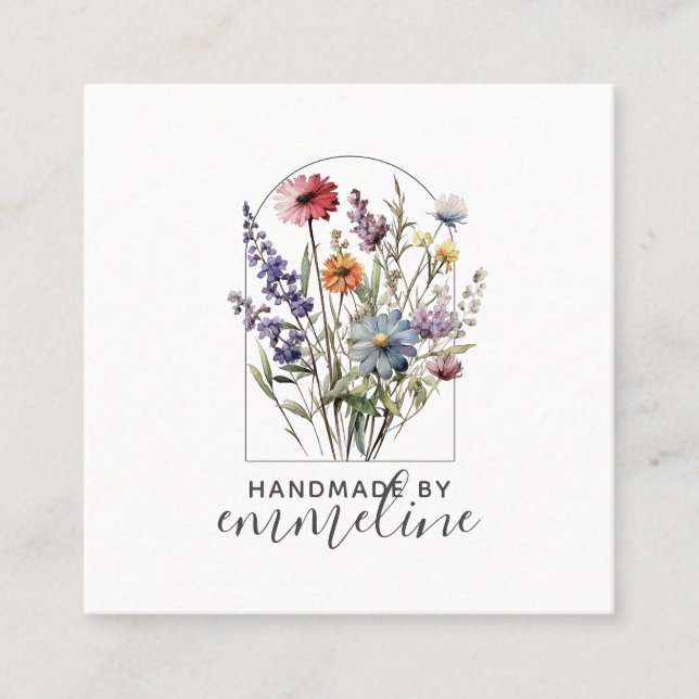 Carte De Visite Carré Fleurs Whimsical Fabriquées À La Main Par L'Artist (Devant)