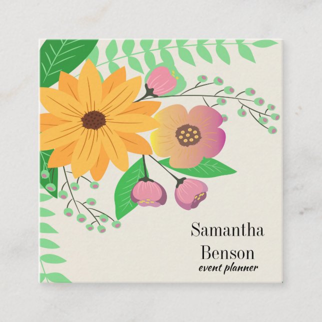 Carte De Visite Carré Floral Boho moderne (Devant)