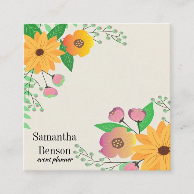 Carte De Visite Carré Floral Boho moderne (Devant)