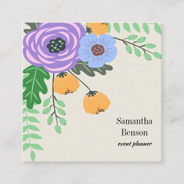 Carte De Visite Carré Floral Boho moderne (Devant)