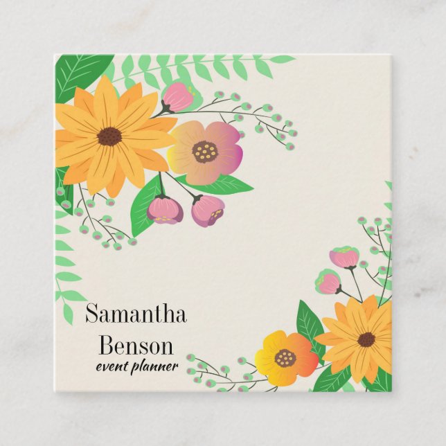 Carte De Visite Carré Floral Boho moderne (Devant)