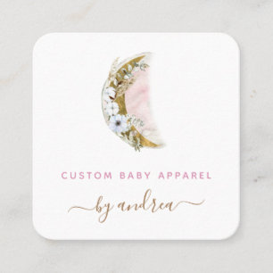 Carte De Visite Carré Floral Boho Moon Baby Boutique Social Media QR
