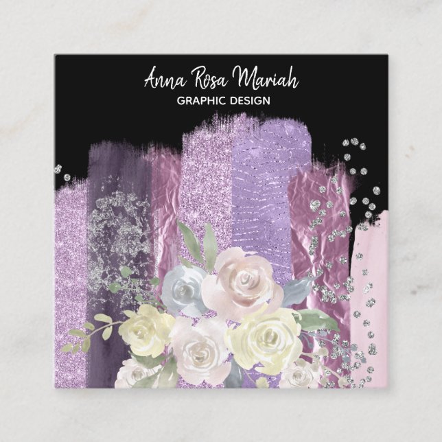 Carte De Visite Carré *~* Floral Chic Parties scintillant Feminine Excit (Devant)