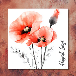 Carte De Visite Carré Floral de coquelicot d'aquarelle moderne