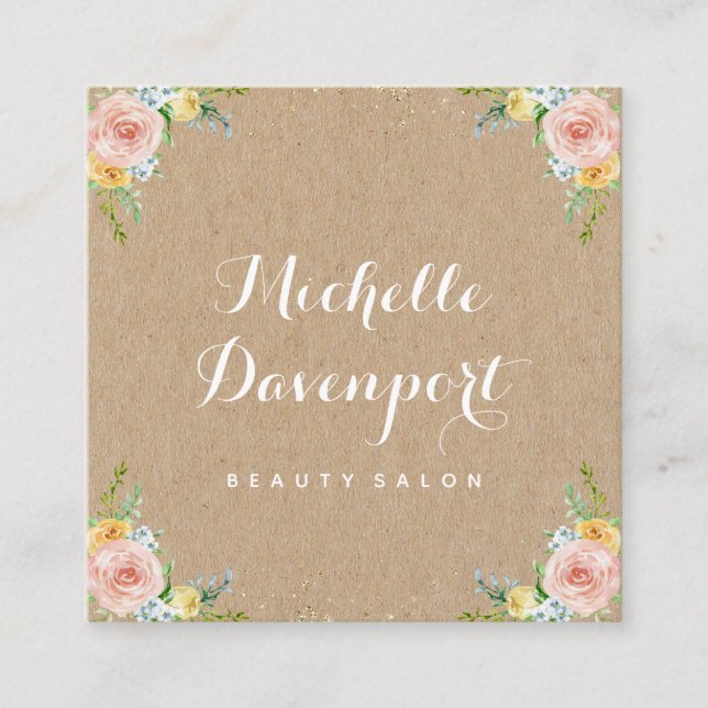 Carte de visite carré floral de papier d'emballage (Devant)