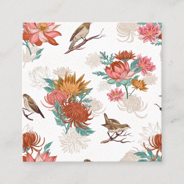 Carte De Visite Carré Floral Et Bruant  (Devant)