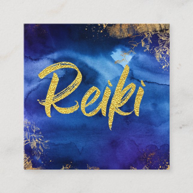 Carte De Visite Carré *~* Floral Gold Blue Healer Master Reiki Energy (Devant)