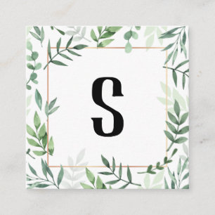 Carte De Visite Carré Floral Gold Rustic Green