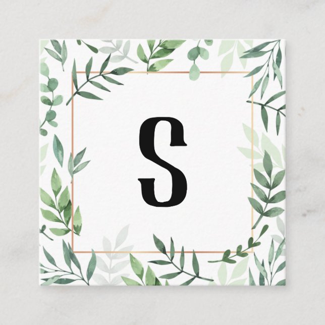 Carte De Visite Carré Floral Gold Rustic Green (Devant)
