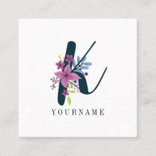 Carte De Visite Carré Floral Monogram K Fleur sauvage éclate