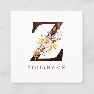 Carte De Visite Carré Floral Monogramme Z Riches Feuillage d'automne