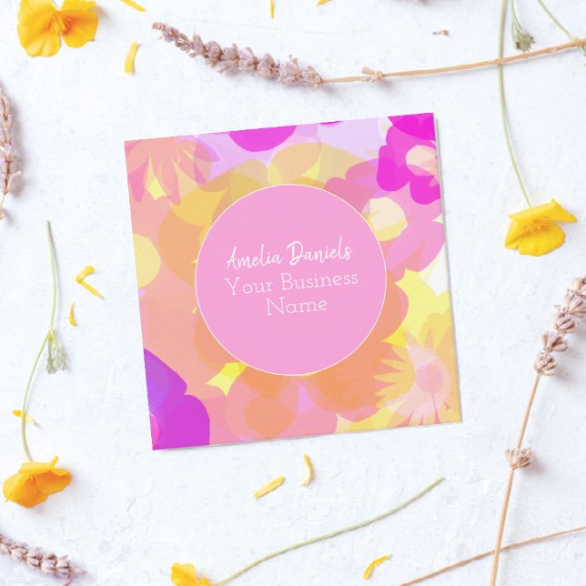 Carte De Visite Carré Floral rose jaune orange (Créateur téléchargé)