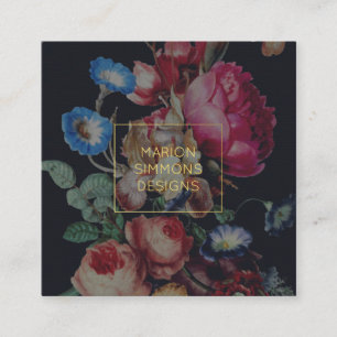 Carte De Visite Carré Floral Vintage peint sur Black Carré Business