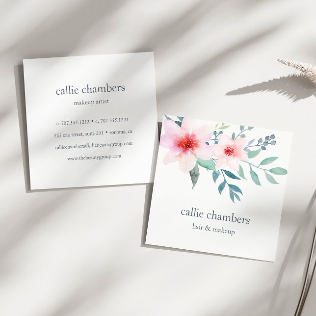Carte De Visite Carré Flore de Blush et de Sage (Créateur téléchargé)