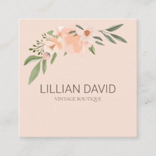 Carte De Visite Carré Flore florale de la pêche à l'eau et Rose de la vé