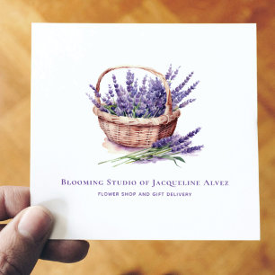 Carte De Visite Carré Florist Aquarelle Lavande Élégant