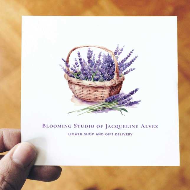 Carte De Visite Carré Florist Aquarelle Lavande Élégant (Créateur téléchargé)