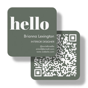 Carte De Visite Carré Forest Green   QR Code Médias sociaux Bonjour