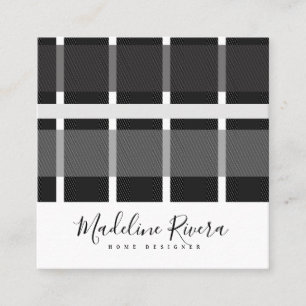 Carte De Visite Carré Formes Gris Noir Plaid Motif Tartan