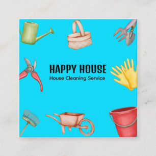 Carte De Visite Carré Fournitures de nettoyage de maison aquarelle color