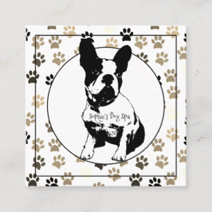 Carte De Visite Carré Français Bulldog Chien Groomer Empreinte de patte