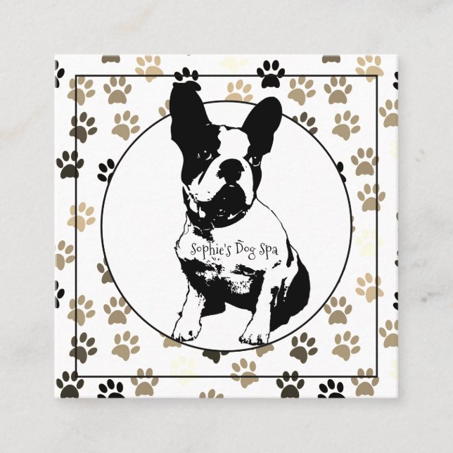 Carte De Visite Carré Français Bulldog Chien Groomer Empreinte de patte  (Devant)