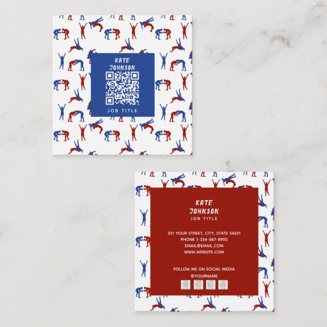 Carte De Visite Carré Freestyle Greco Motif de lutte romaine (Devant / Derrière)