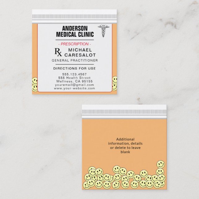 Carte De Visite Carré Fun Memorable Prescription Medical  Business Card (Devant / Derrière)
