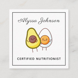 Carte De Visite Carré Funny Kawaii Avocado & Egg Keto Thème Nutritionnis