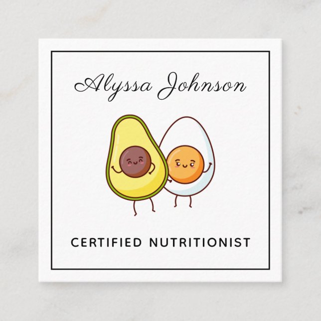 Carte De Visite Carré Funny Kawaii Avocado & Egg Keto Thème Nutritionnis (Devant)