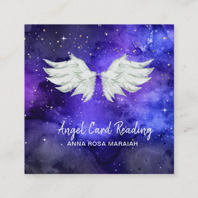 Carte De Visite Carré *~* Galaxy Blue Cosmos Stars Angel Wing Universe  (Devant)