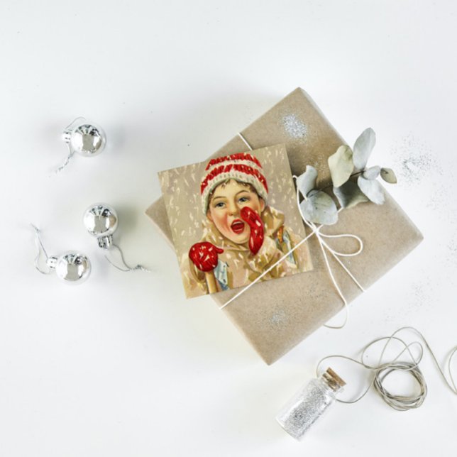 Carte De Visite Carré Garçon vintage dans la neige (Créateur téléchargé)