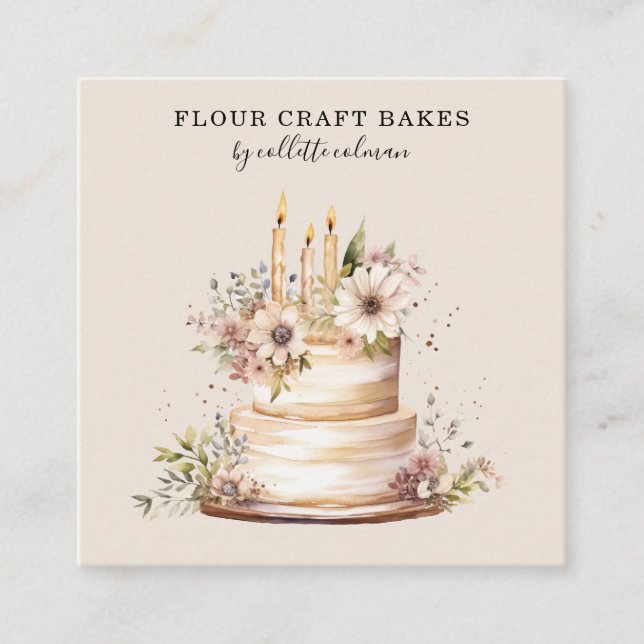 Carte De Visite Carré Gâteau Fleur Fabriqué boulangerie pâtisserie Chef  (Devant)