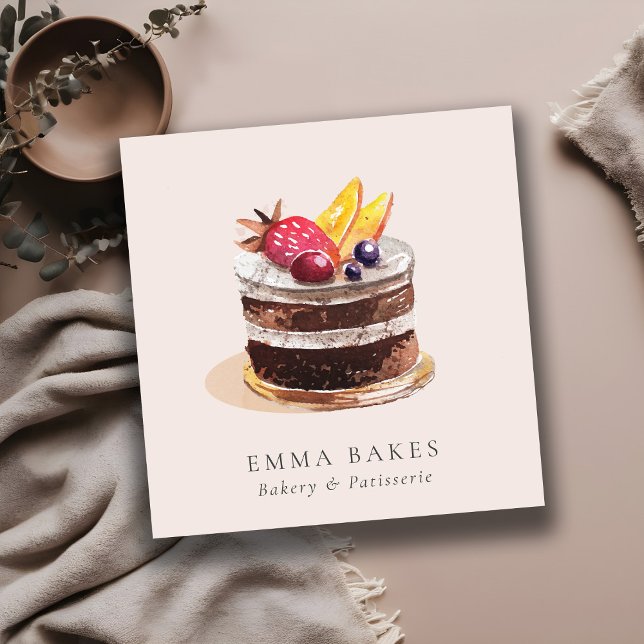 CARTE DE VISITE CARRÉ GÂTEAU FLORAL AUX FRUITS BLEUS PATISSERIE CUPCAKE  (Créateur téléchargé)