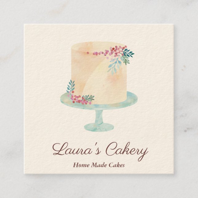 Carte De Visite Carré Gâteaux Sucres Cupcake Boulangerie Aquarelle Vinta (Devant)
