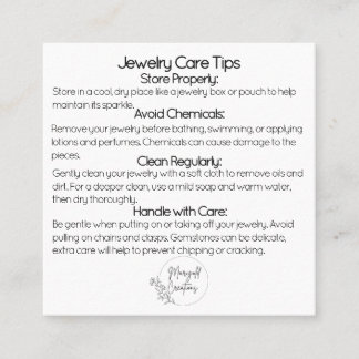 Carte De Visite Carré Gemstones Bijoux Conseils de soins