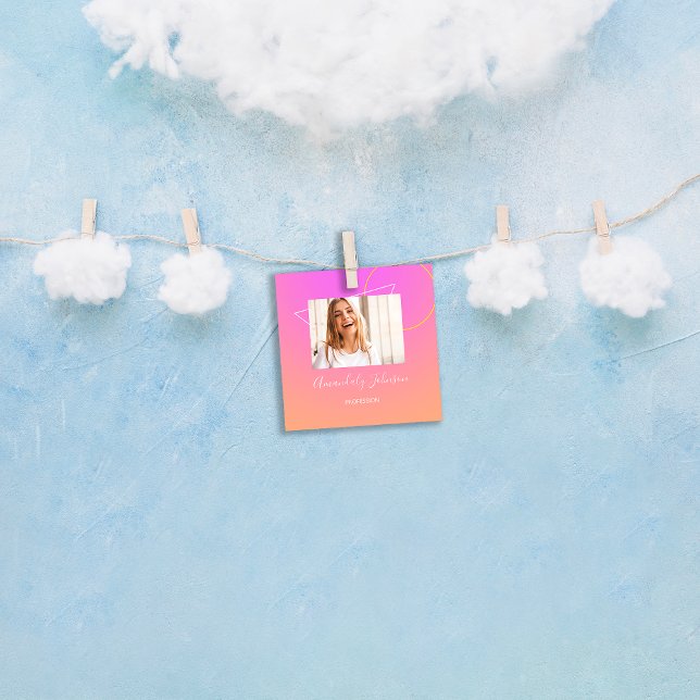 Carte De Visite Carré Géométrie OMBRÉ Abstraite Photo personnalisée rose (Abstract OMBRÉ Geometry Custom Photo Pink Square Business Card)