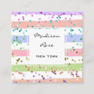 Carte De Visite Carré Girl Pastel Rainbow Unicorn Candy rose et blanc