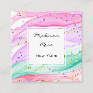 Carte De Visite Carré Girl Pastel Rainbow Unicorn Candy rose Lilac Or