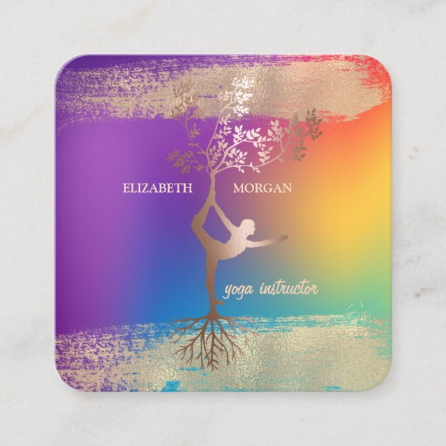 Carte De Visite Carré Girl Silhouete Gold Brush Stroke Ombre Holographic (Devant)