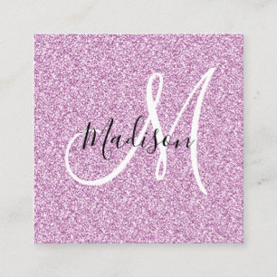 Carte De Visite Carré Girly & Glam Lilas Violet Paillettes Étincelles Mo