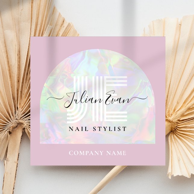 Carte De Visite Carré Girly Holographic QR Code Carré rose (Créateur téléchargé)