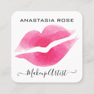 Carte De Visite Carré Glam Blanc & Rose Lips Kiss Rouge Maquilleur