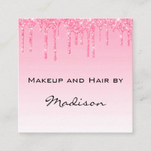 Carte De Visite Carré Glam Blush Rose Pailleté Drips Maquilleuse