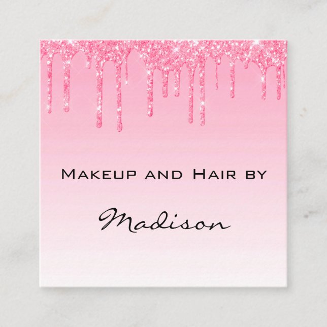 Carte De Visite Carré Glam Blush Rose Parties scintillant Drives Artiste (Devant)