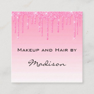 Carte De Visite Carré Glam Blush Rose Rose Paillettes Gouttes Maquilleus