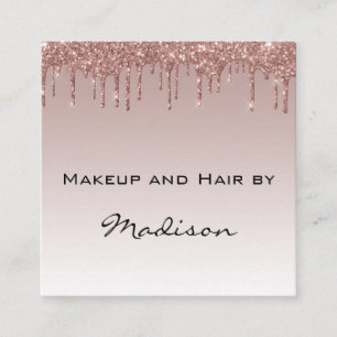 Carte De Visite Carré Glam Rose Gold Faux Paillettes Gouttes Artiste Maq