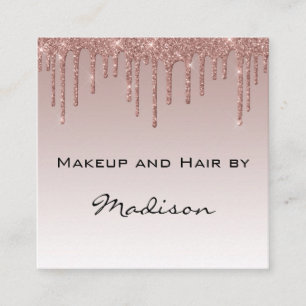 Carte De Visite Carré Glam Rose Gold Faux Paillettes Gouttes Artiste Maq