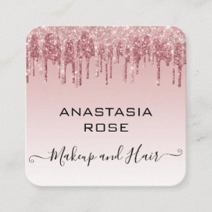 Carte De Visite Carré Glam Rose Gold Pailleté Drips Artiste Maquilleuse