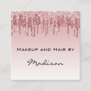 Carte De Visite Carré Glam Rose Gold Pailleté Drips Artiste Maquilleuse
